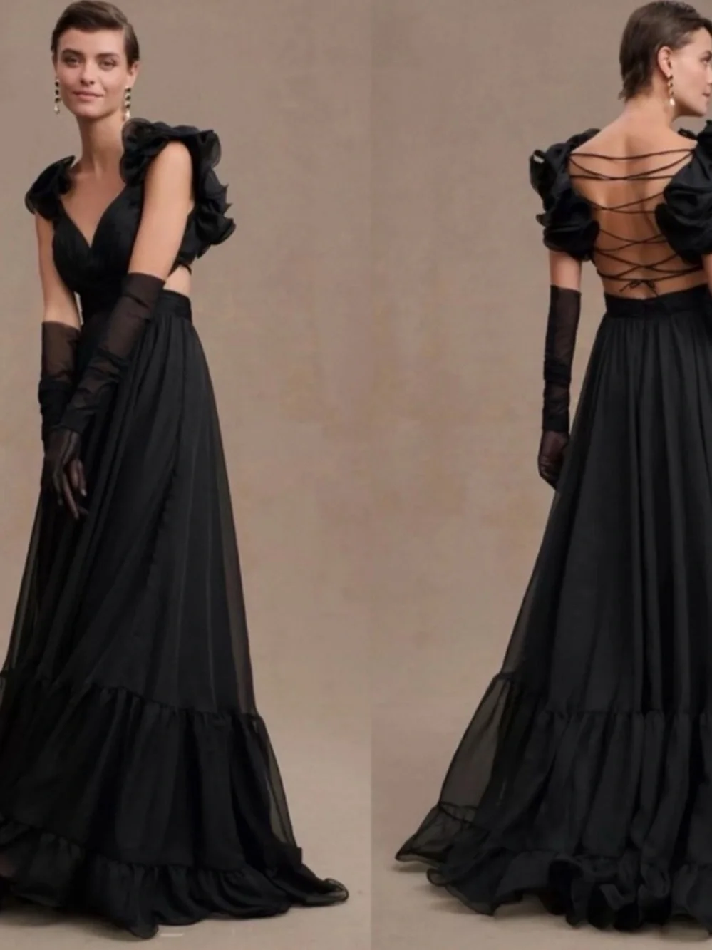 Mac Duggal Ruffled Cutout Gown Maxi Dress in Black Size 8 - Picture 5 of 14